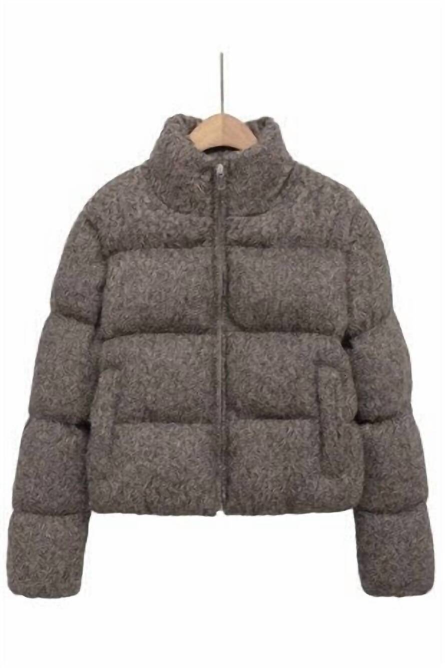 NEW SUNDAYUP women's woolen cropped puffer jacket in brown